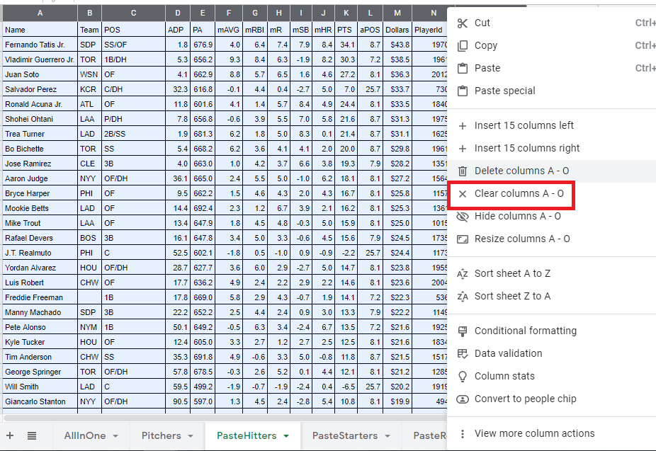 auction draft projections