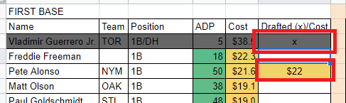 Auction Calculator Draft Sheet