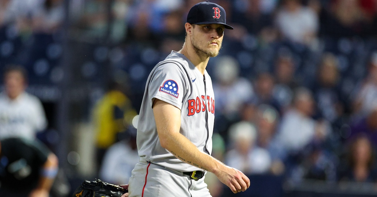 Apr 14, 2025; Tampa, Florida, USA; Boston Red Sox starting pitcher Tanner Houck (89) leaves the game against the Tampa Bay Rays in the third inning at George M. Steinbrenner Field.