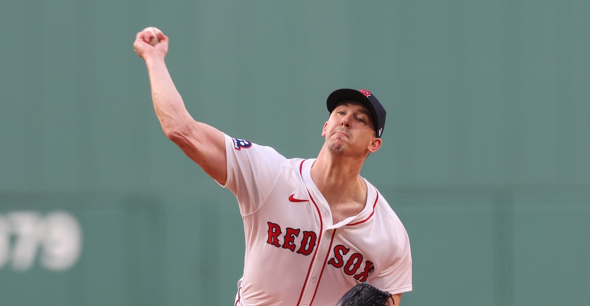 Jun 11, 2025; Boston, Massachusetts, USA; Boston Red Sox starting pitcher Walker Buehler (0) delivers a pitch during the first inning against the Tampa Bay Rays at Fenway Park.