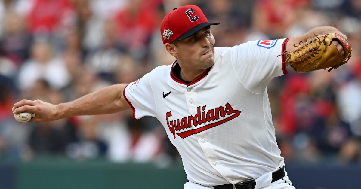 Cleveland Guardians pitcher Cade Smith (36) throws in the ninth inning against the Detroit Tigers during game three of the Wildcard round for the 2025 MLB playoffs at Progressive Field. 