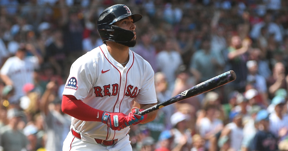 Boston Red Sox right fielder Wilyer Abreu (52) hits a two run home run during the fourth inning against the Miami Marlins at Fenway Park. 