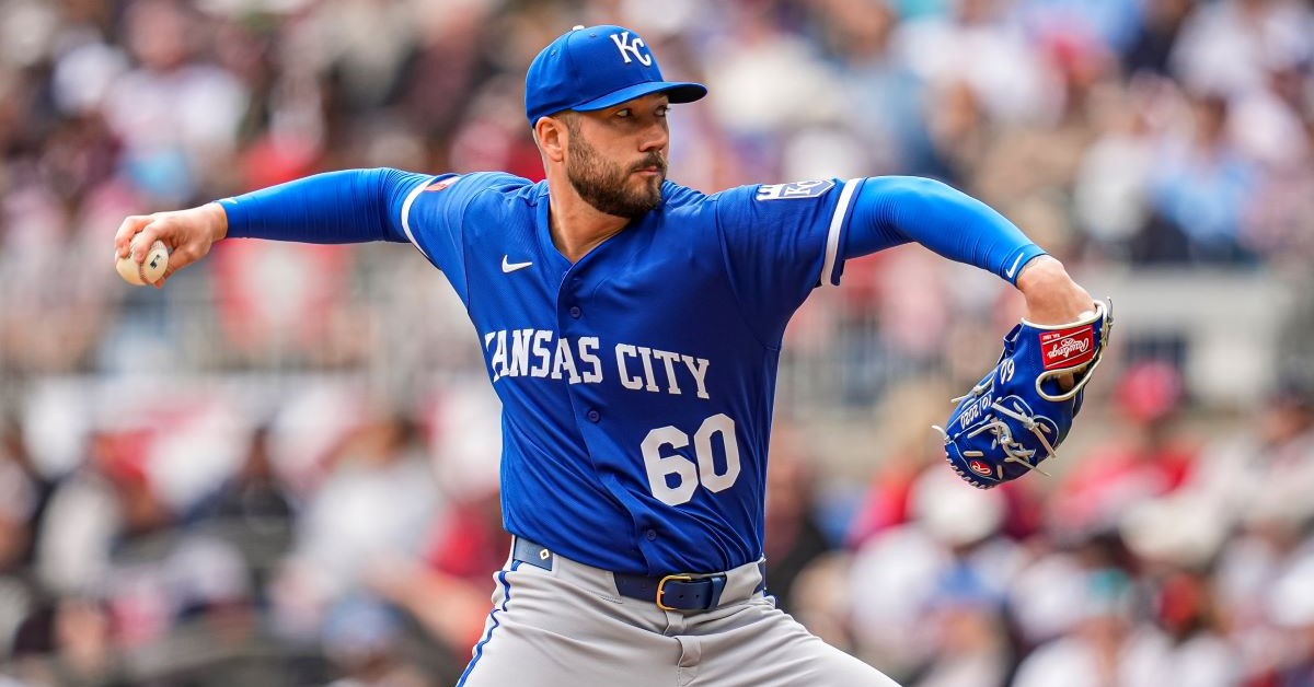 Kansas City Royals pitcher Lucas Erceg (60) pitches against the Atlanta Braves during the ninth inning at Truist Park.