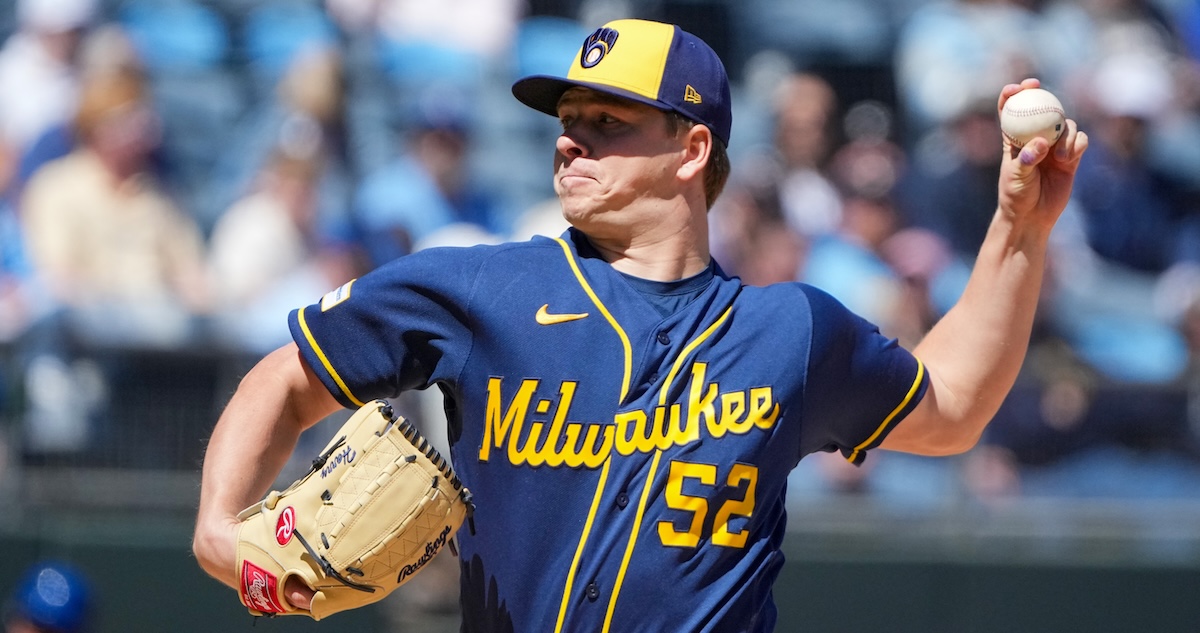 Milwaukee Brewers starting pitcher Kyle Harrison (52) delivers a pitch at Kauffman Stadium. 